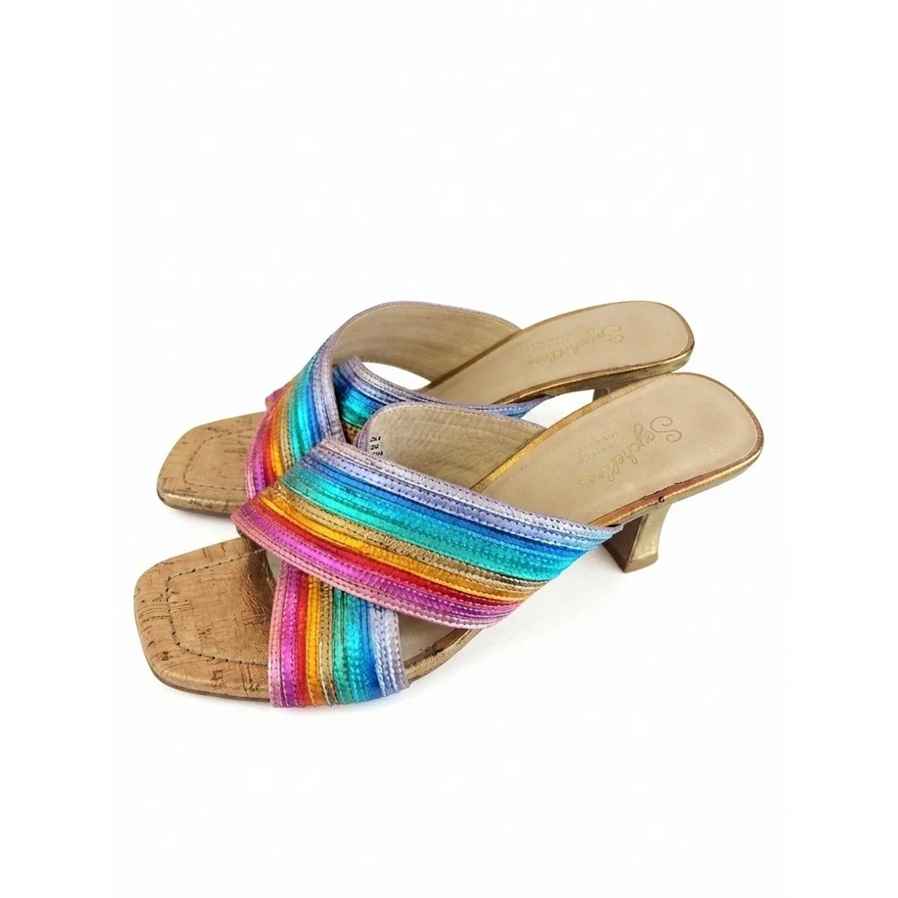 Seychelles Fleet Metallic Rainbow Slip On Sandals Size 9